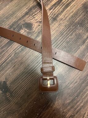 Women’s Brown Faux Leather Belt with Square Buckle